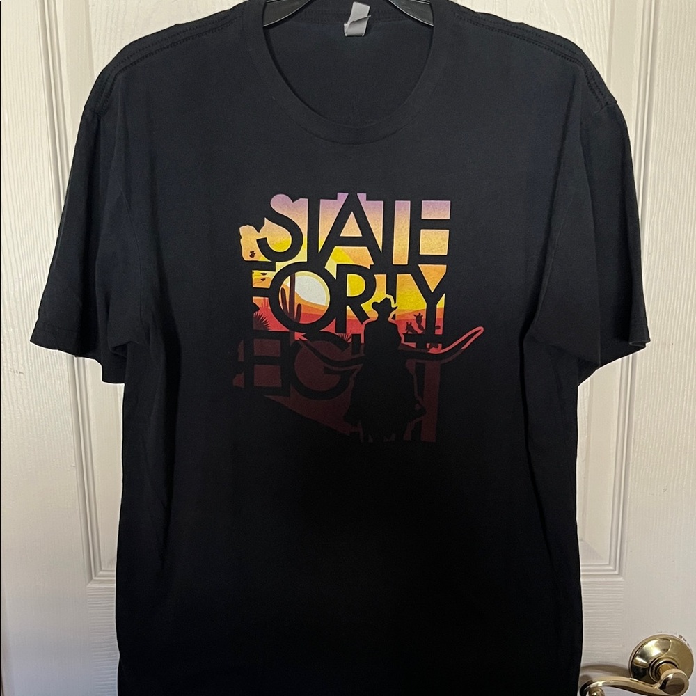 Next Level Apparel State 48 Western Rodeo Black Tee with Cowboy Graphic T size L
